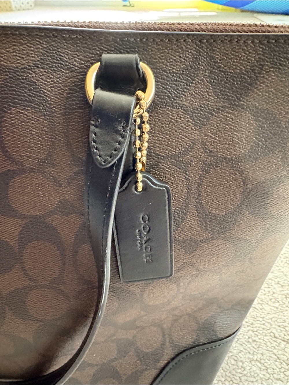 Coach Brown Signature Canvas Tote with Black Trim - Picture 5 of 7